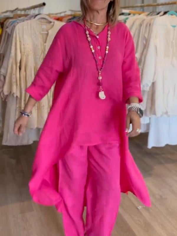 💕 Women's Solid Color Linen Casual Suit